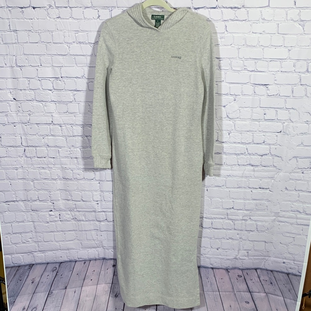 Lauren Ralph Lauren Light Gray Hooded Maxi Dress